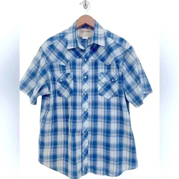 Vintage Wrangler Men’s Blue Plaid Pearl Snap Western Shirt Size Large - Picture 8 of 8
